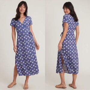 Marine Layer Emlyn Midi Wrap Dress in Marlin Palm Print Size S Short Sleeve